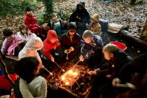 Remember our fire safety while toasting marshmallows around the fire on a wet autumn afternoon.